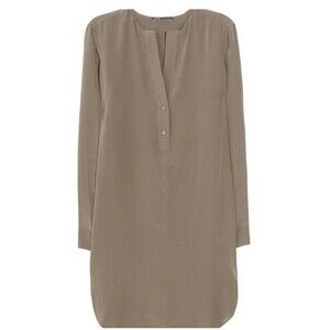 F. Vince Silk Tunic 8 Brown Blouse Long Sleeve V Neck